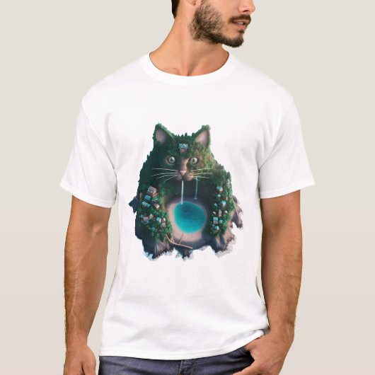T-shirt Ile de Chat Whimsical avec cascades. (Devant)