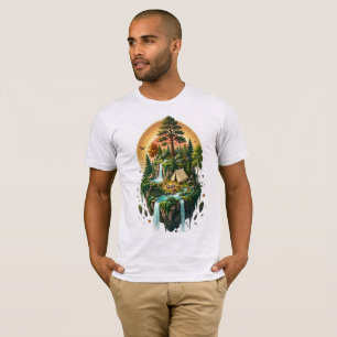 T-Shirt Île Flottante Camping Cascade Forêt