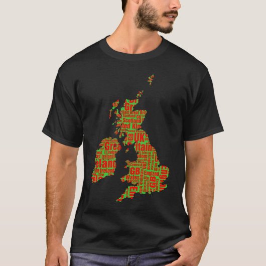 T-shirt Îles typographiques britanniques - Vert et Rouge (Devant)