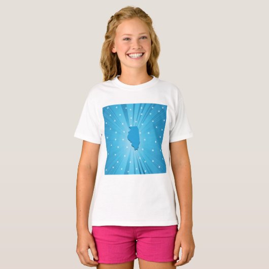 T-shirt Illinois State Silhouette Blue Starburst (Devant entier)