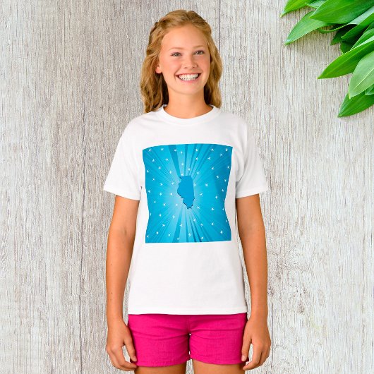 T-shirt Illinois State Silhouette Blue Starburst