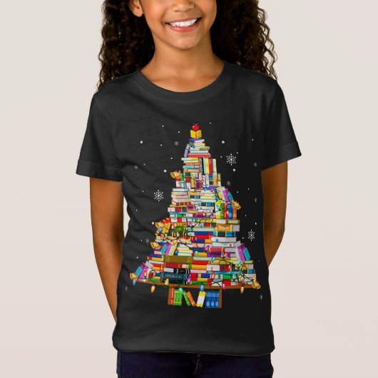 T-Shirt Illuminations D'Arbre De La Bibliothèque De Noël P (Devant)