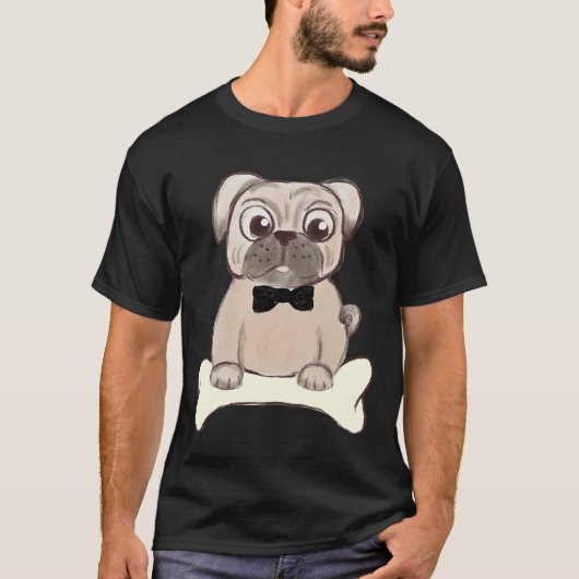 T-shirt Illustration 234 de Pug adorable avec noeud papill (Devant)