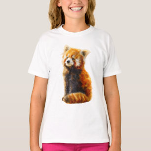 T-shirt Illustration à l'aquarelle d'un panda roux duveteu