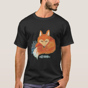 T-shirt illustration acrylique d'un renard endormi avec un