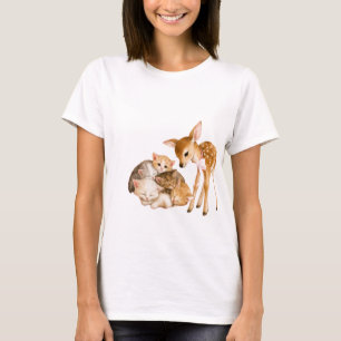 T-shirt Illustration aquarelle de bébé cerf et chatons mig