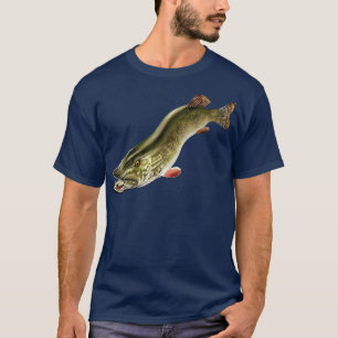 T-shirt Illustration artistique de la pêche au brochet du