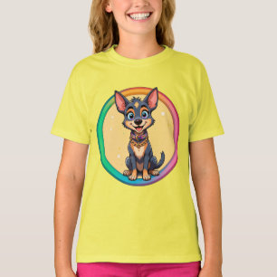 T-shirt Illustration colorée de l'heureux chien assis