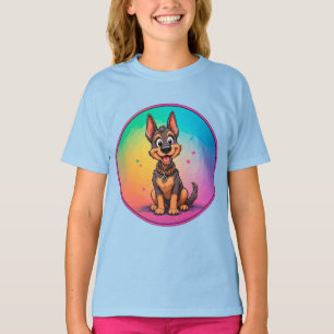 T-shirt Illustration colorée de l'heureux chien assis