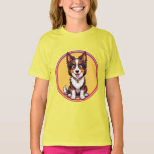 T-shirt Illustration colorée de l'heureux chien assis