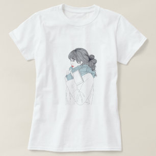 T-shirt Illustration cool de la fille avec foulard