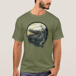 T-shirt Illustration d'art des marais d'un alligator féroc