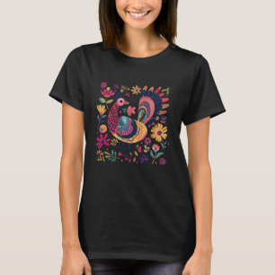 T-shirt Illustration D'Art Folk Coloré D'Un Rooste Vibrant