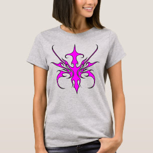 T-shirt Illustration d'art linéaire tribal rose et noir fé