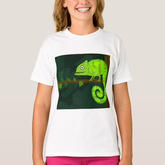 T-shirt Illustration de caméléon vert mignon Reptile tropi (Devant)
