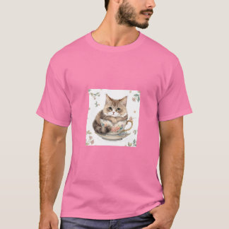 T-shirt Illustration de chat confortable dans une tasse à