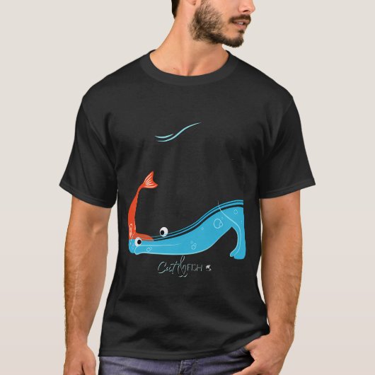 T-shirt Illustration de chat et de poisson (Devant)