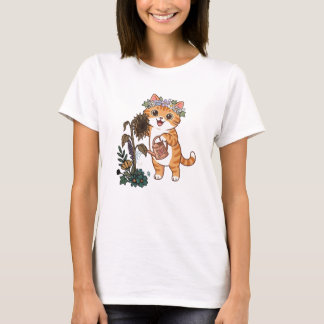 T-shirt Illustration de chat jardinier mignon arrosant des