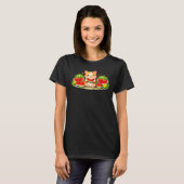 T-shirt Illustration de chat mignon Kawaii mangeant de la  (Devant entier)