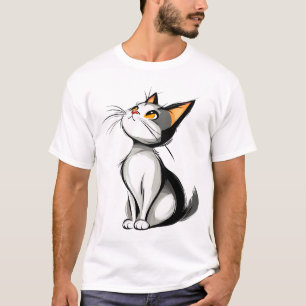 T-shirt Illustration de chat noir et blanc de dessin animé