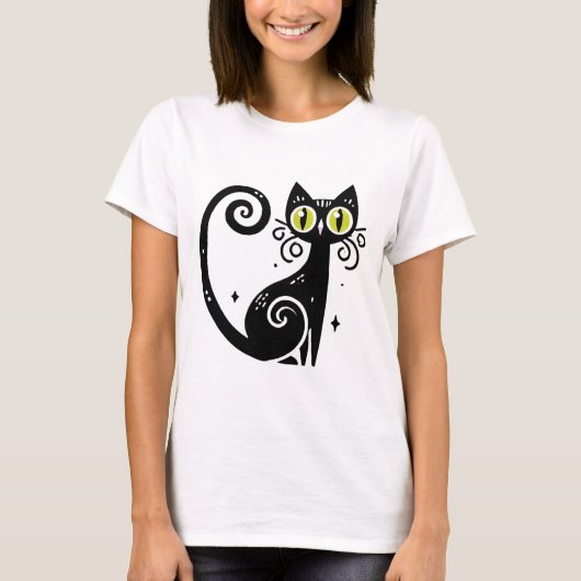 T-shirt Illustration de chat noir fantaisiste (Devant)