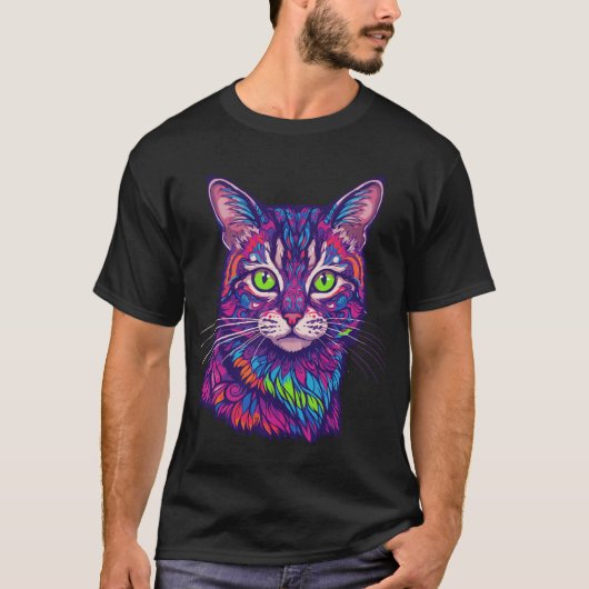 T-shirt illustration de chat psychédélique (Devant)