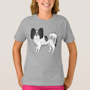 T-shirt Illustration de chien de dessin animé Papillon noi
