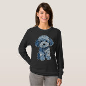 T-shirt Illustration de chien en patchwork de denim mignon (Devant entier)