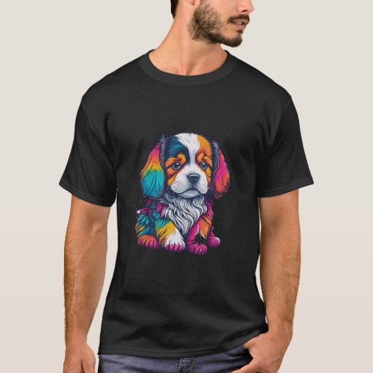 T-shirt Illustration De Chiot Avec Une Couleur Vive (Devant)