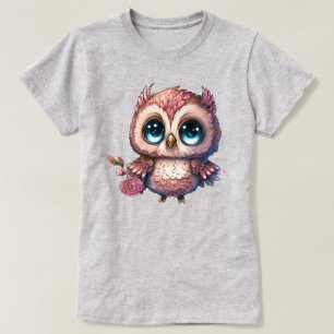 T-shirt Illustration de chouette rose avec fleur