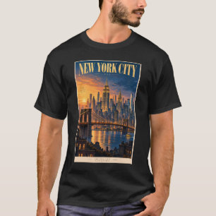 T-shirt Illustration de coucher de soleil à New York Art d