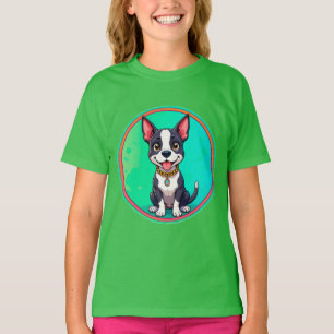 T-shirt Illustration de dessin animé coloré de chien joyeu