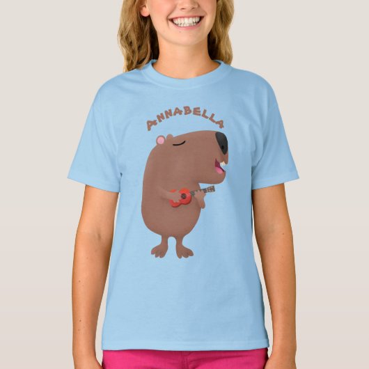 T-shirt Illustration de dessin animé de capybara ukulele (Devant)