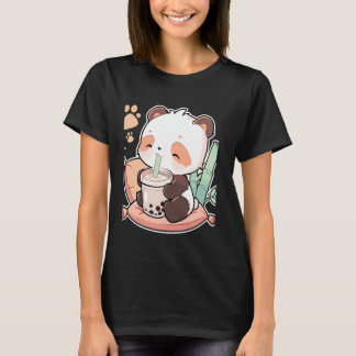T-shirt Illustration de dessin animé de panda buvant du th