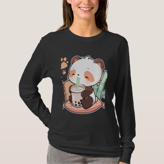 T-shirt Illustration de dessin animé de panda buvant du th