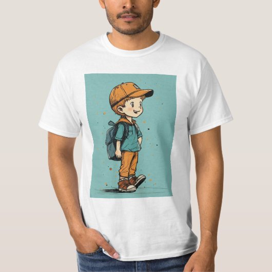 T-shirt Illustration de dessin animé d'un garçon avec Back (Devant)