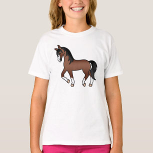 T-shirt Illustration de dessin animé mignon de cheval bai