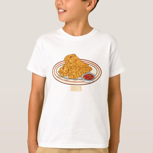 T-shirt Illustration de dessin animé sur le poulet frit (Devant)