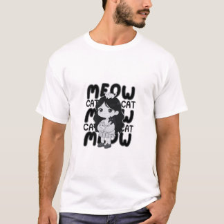 T-shirt Illustration de fille chibi amateur de chat Meow