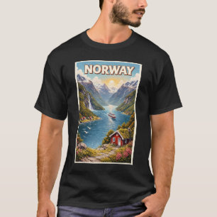 T-shirt Illustration de fjord norvégien Art de voyage vint