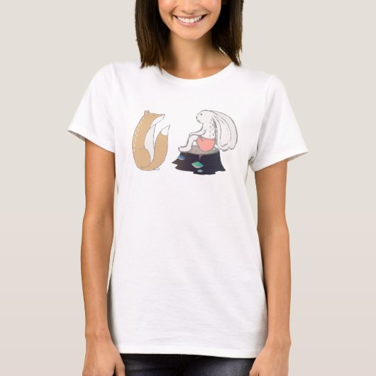 T-shirt Illustration de Fox mignonne et de lapin (Devant)