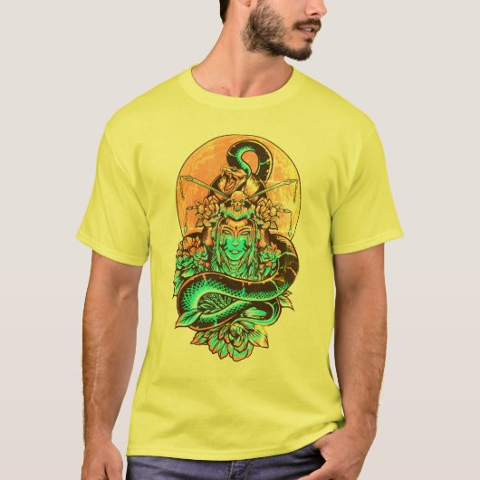 T-shirt Illustration de Geisha Queen orange et noir (Devant)