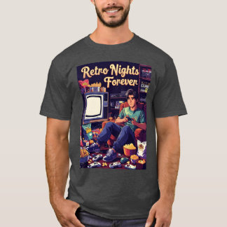 T-shirt Illustration de jeu de nuit rétro garçon drôle