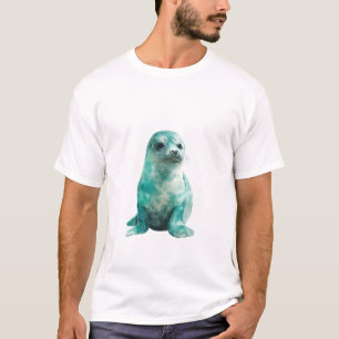 T-shirt Illustration de Jeune Phoque Arctique au Teal Aqua