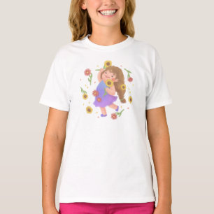 T-shirt Illustration de la fille avec des tournesols