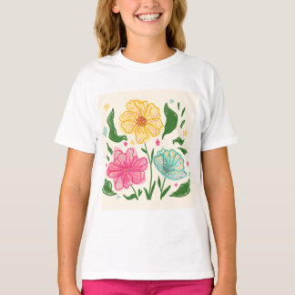 T-shirt Illustration de la fleur colorée de Whimsical - De