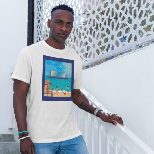 T-shirt Illustration de la plage d'écran de bateau