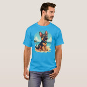 T-shirt Illustration de la plage du Chiot-Puppy en berger  (Devant entier)