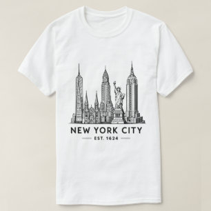 T-shirt Illustration de la skyline de NYC avec la Statue d