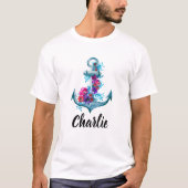T-shirt Illustration de l'Ancre d'aquarelle florale marine (Devant)